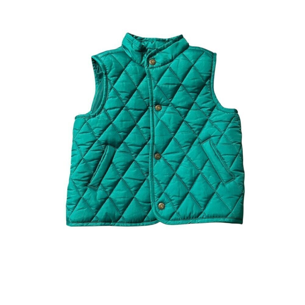 Janie & Jack Quilted Green Sleeveless Puffer Vest Snap Buttons & Pockets 12-18 m